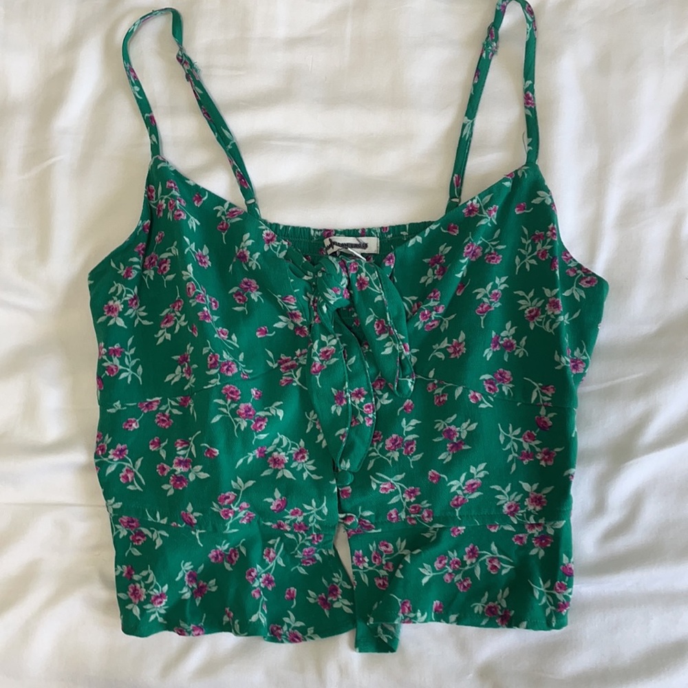 American Eagle Green Floral Tank Top